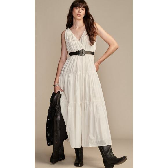 Lucky Brand Beachy Breazy V Neck Maxi Dress Resort Vacation Whisper White S